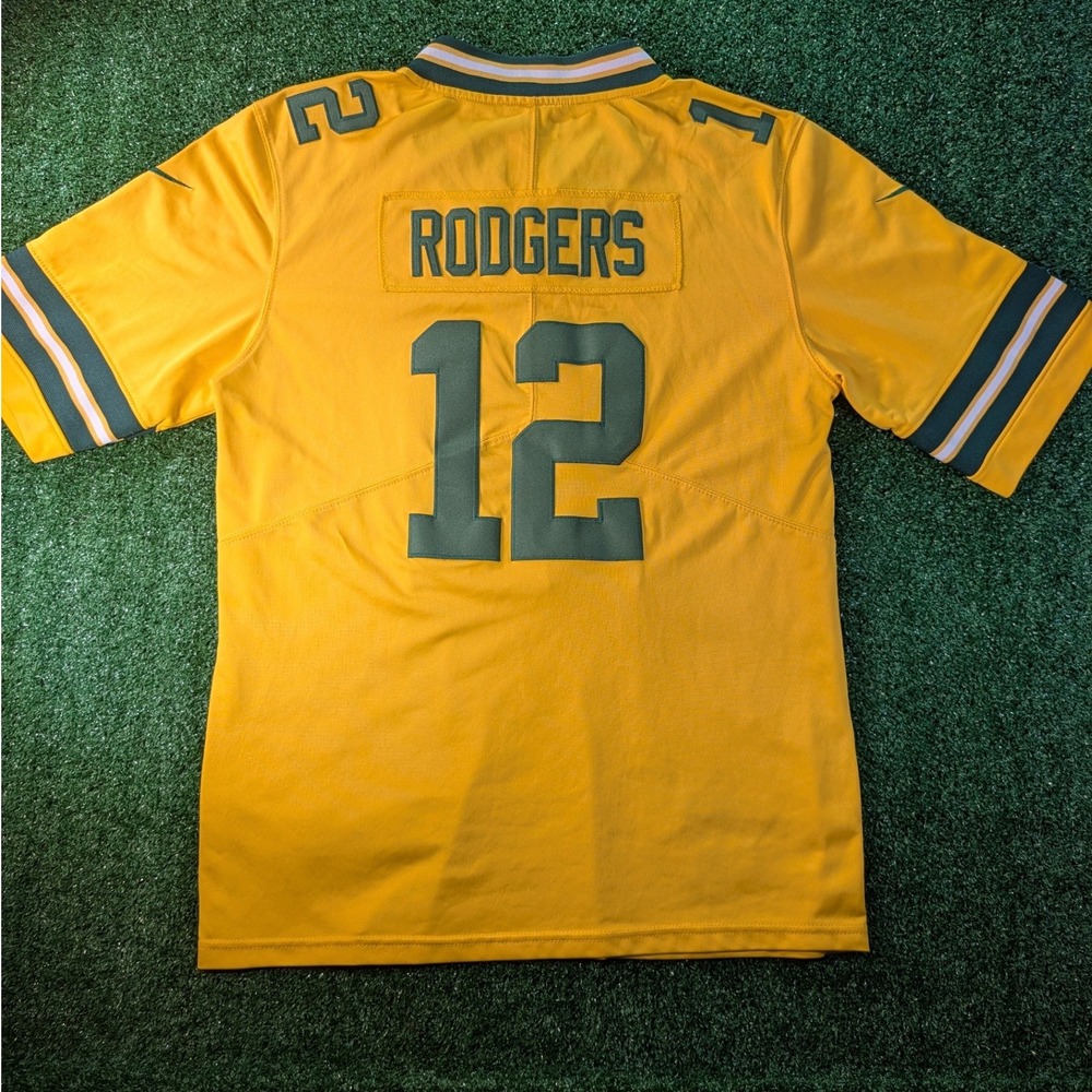 Nike Green Bay Packers Aaron Rodgers 12 Yellow Jersey Mens Small NFL On Field